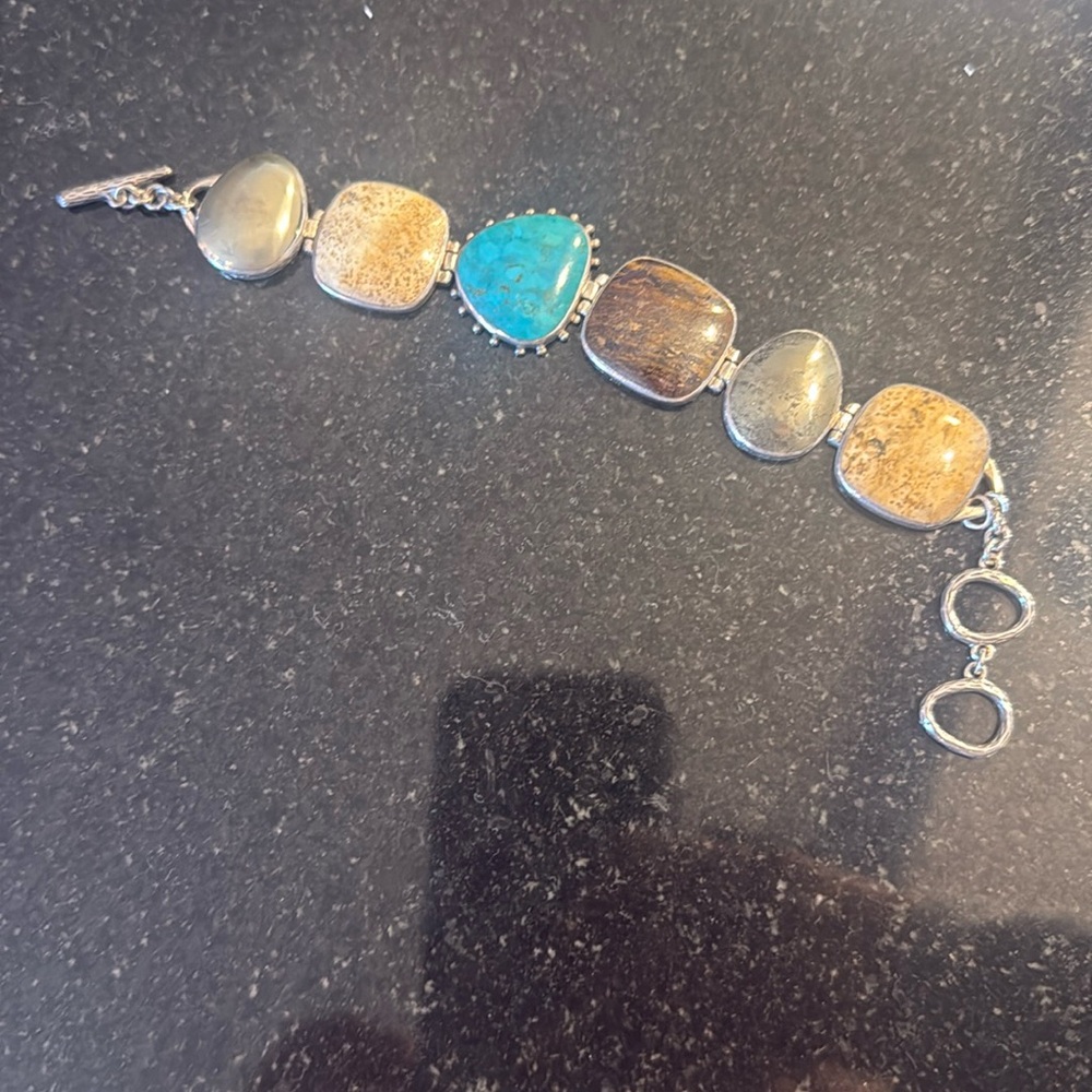 Silpada .925 Sterling Silver and Mixed Stones Bracelet With Toggle Closure